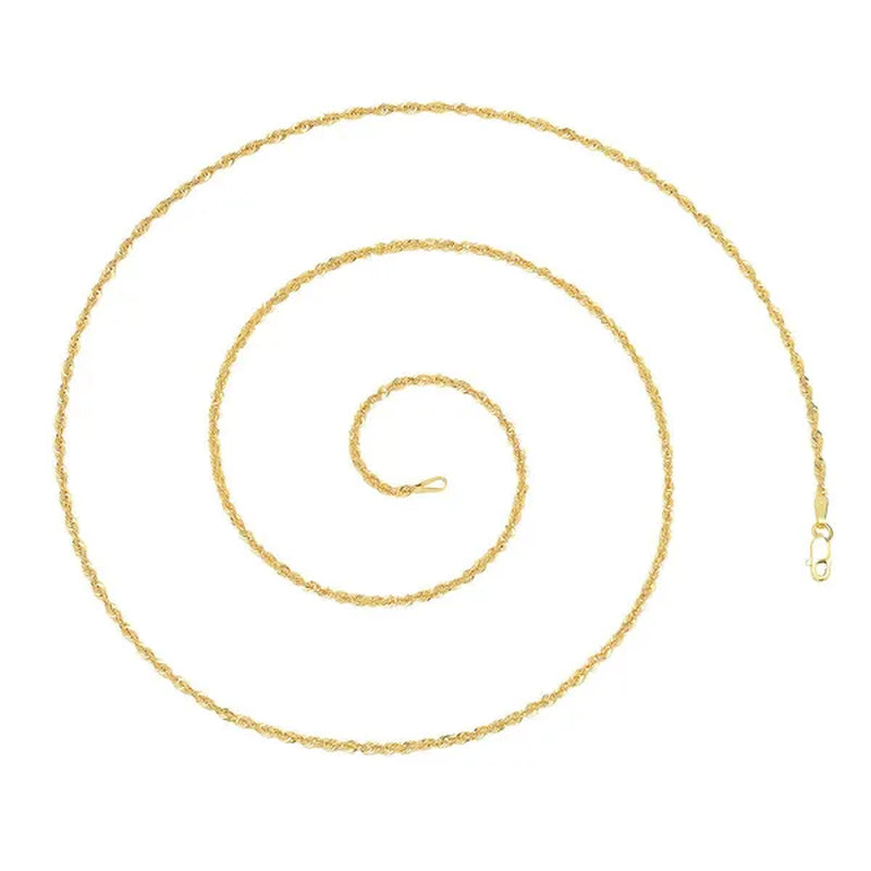 10K Yellow Gold Light 2Mm Diamond Cut Rope Chain Pendant Necklace 16"- 24"