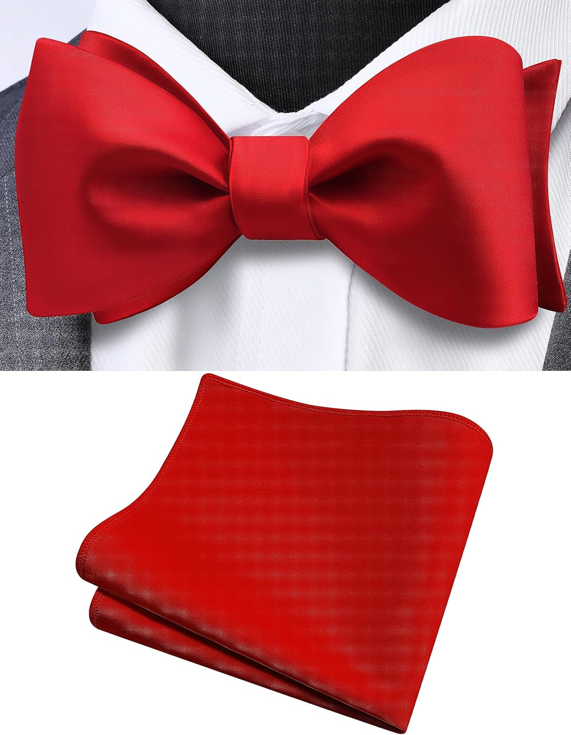 Mens Solid Color Bowties Self Tie Bow Tie Handkerchief for Men Satin Bowtie Pocket Square Set - WORLD TIME VISITS