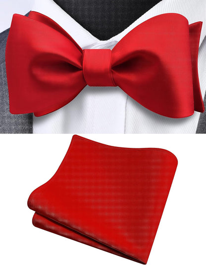 Mens Solid Color Bowties Self Tie Bow Tie Handkerchief for Men Satin Bowtie Pocket Square Set - WORLD TIME VISITS