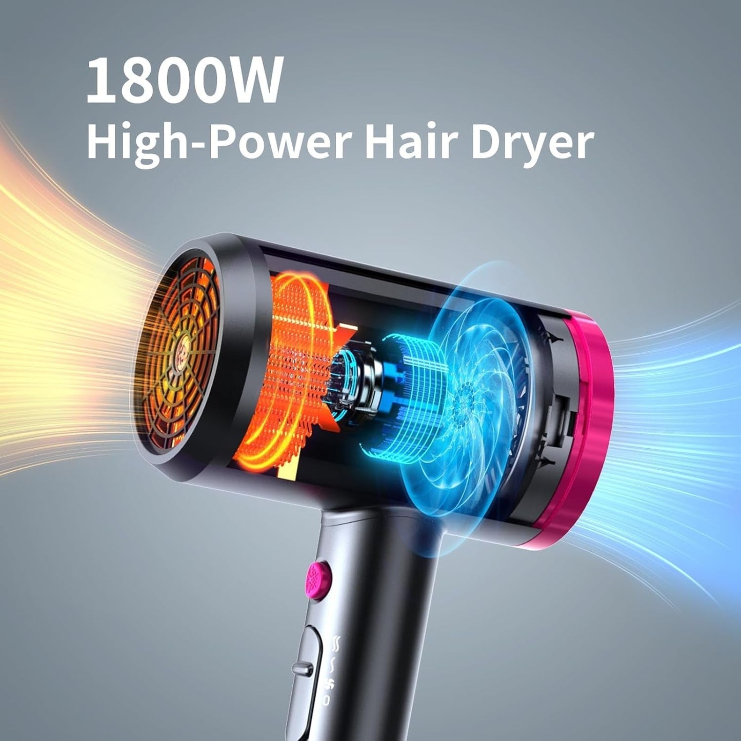 Hair Dryer with Diffuser, Portable Blow Dryer for Curly Hair for Women/Men, 1800 Watt Ionic Hairdryer, Blow Dryer with Nozzle for Fast Drying as Salon, Lightweight