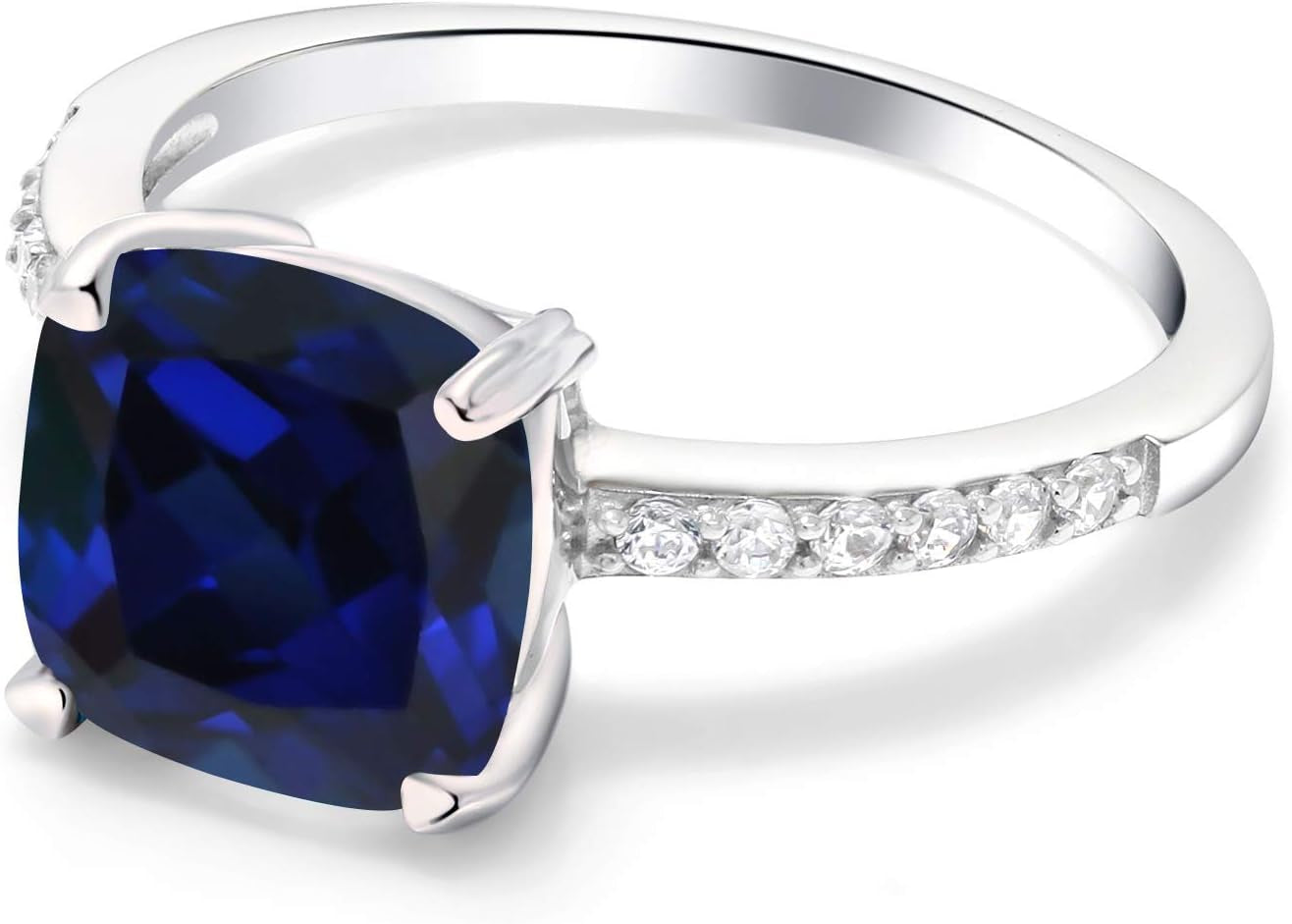 925 Sterling Silver 8MM Cushion Cut Gemstone Birthstone Engagement Ring | Wedding Anniversary Promise Ring for Women | Available in Size 5-9