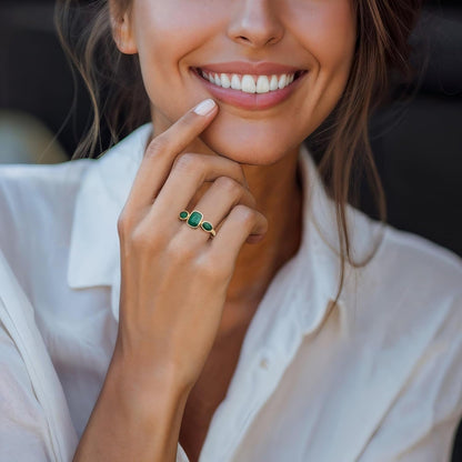 2.80 Ct. T.W. Emerald 3-Stone Ring in 18Kt Gold over Sterling. Size 7 - WORLD TIME VISITS