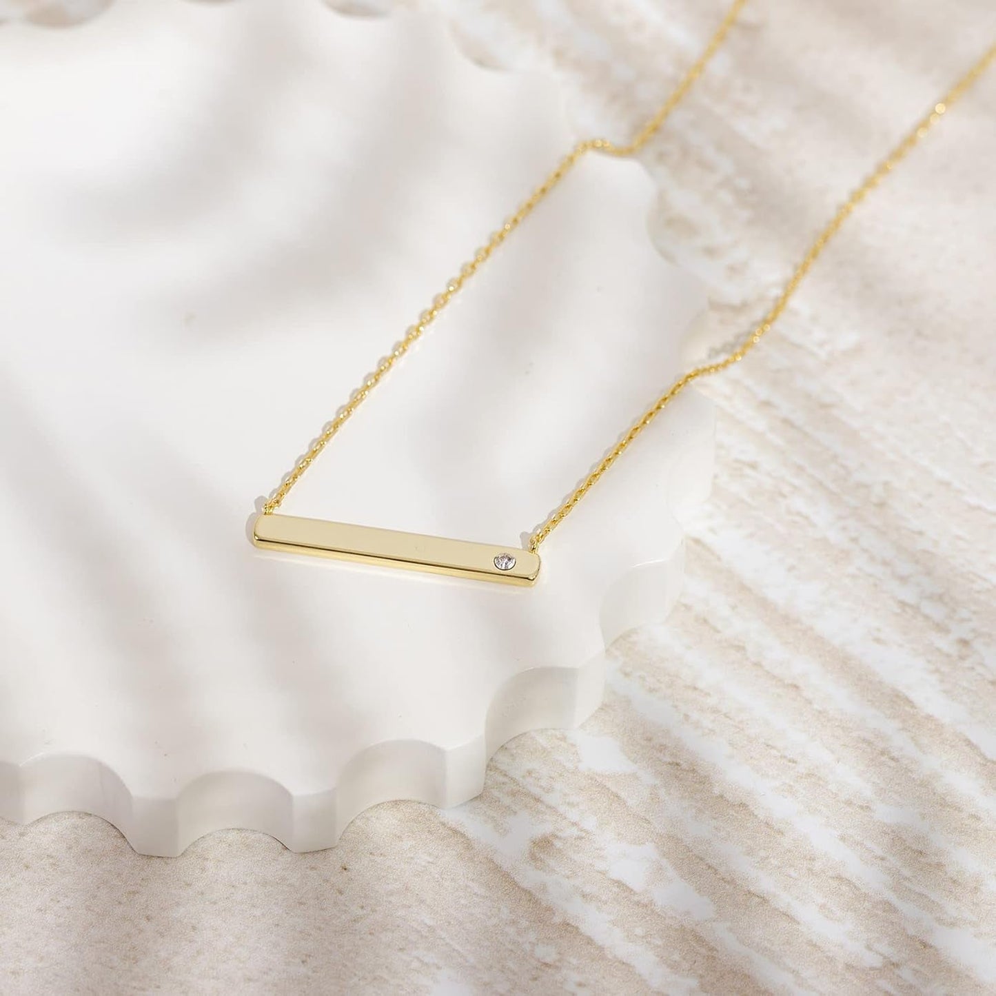 14K Gold Plated Crystal Birthstone Bar Necklace | Dainty Necklace | Gold Necklaces for Women |