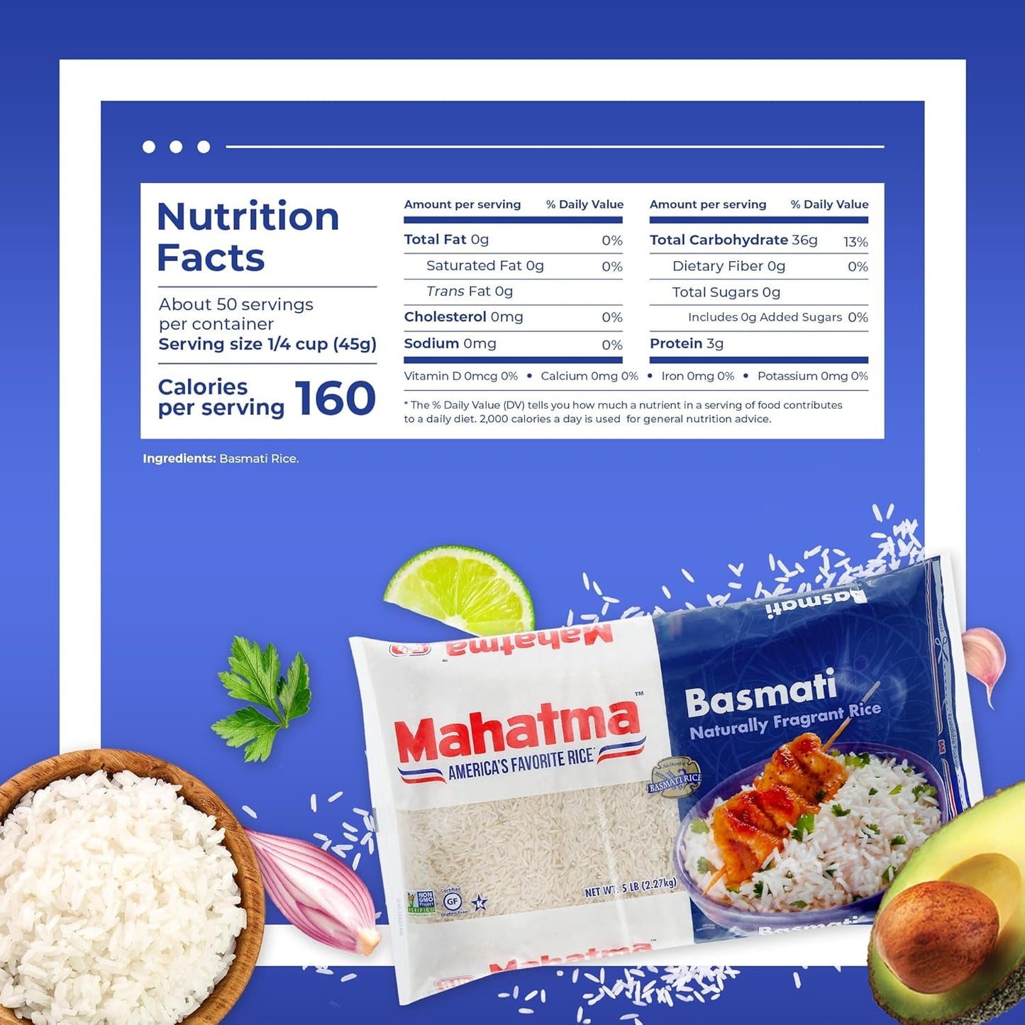 Indian Basmati Rice, 5Lb Bag of Rice, Fluffy, Floral, and Nutty-Flavored Rice, Stovetop or Microwave Rice