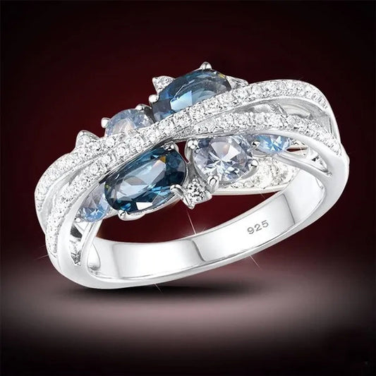 925 Sterling Silver Sparkling Blue Spinel Sapphire Diamond Ring Romantic Valentine'S Day Gift Wedding Engagement Brideal Set Party Anniversary Gift Fine Jewelry6 7 8 9 10 11