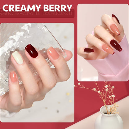 Gel Nail Polish Kit, 3 Colors 16Ml Jelly Pink off White Red, Sheer Soak off UV Gel Polish Set - Creamy Berry
