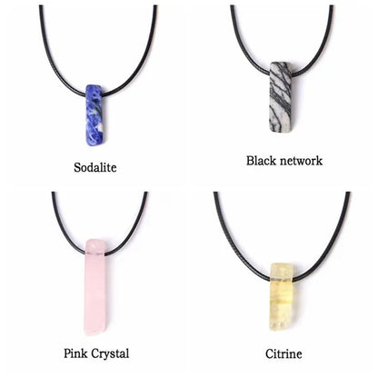 Unique Design Stone Pendant Necklace Fashion Black Rope Natural Stone Aquamarine Amethyst Citrine Beads Necklace Men Women Jewelry