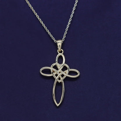 Celtic Knot Cross Infinity Heart Love Pendant Necklace in 14K Gold Plated 925 Sterling Silver Jewelry Gift for Women with 18" Chain - WORLD TIME VISITS
