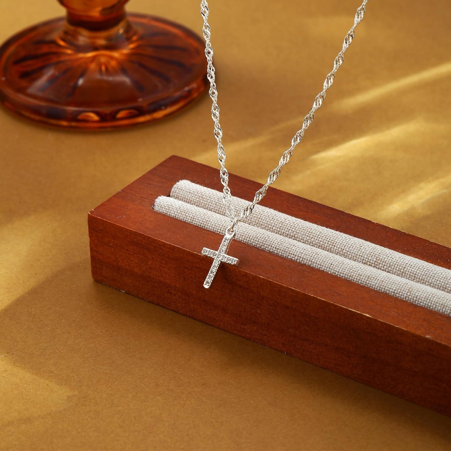 Cross Necklace for Women 14K Real Gold/Silver Plated Dainty Small CZ Cross Pendant Simple Choker Necklace Trendy Cute Sideways Cross Box Chain Necklace Easter Christian Baptism Religious Faith Jewelry Gift