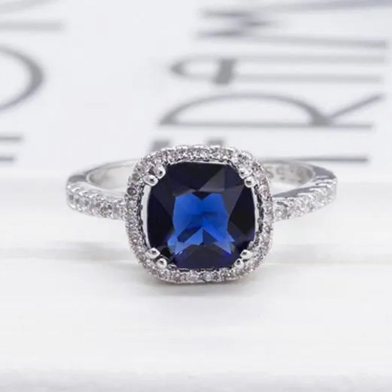 LUXURY 925 Sterling Silver Diamond Cut Square Mystic Fire Rainbow Topaz Cocktail Sapphire Ring FASHION NEW