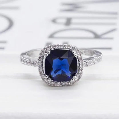 LUXURY 925 Sterling Silver Diamond Cut Square Mystic Fire Rainbow Topaz Cocktail Sapphire Ring FASHION NEW
