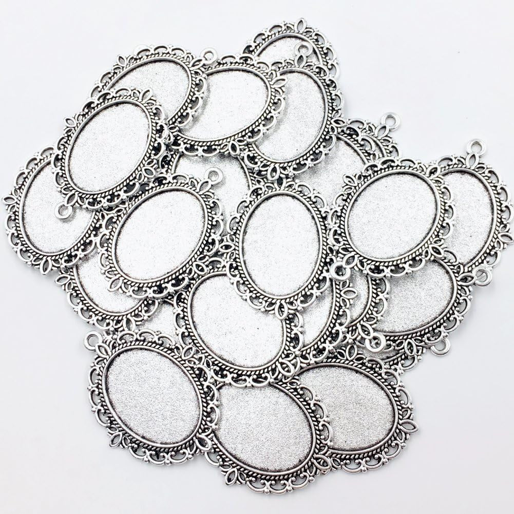 24 PCS Bezel Pendant Trays Oval Cabochon Settings Trays Pendant Blanks
