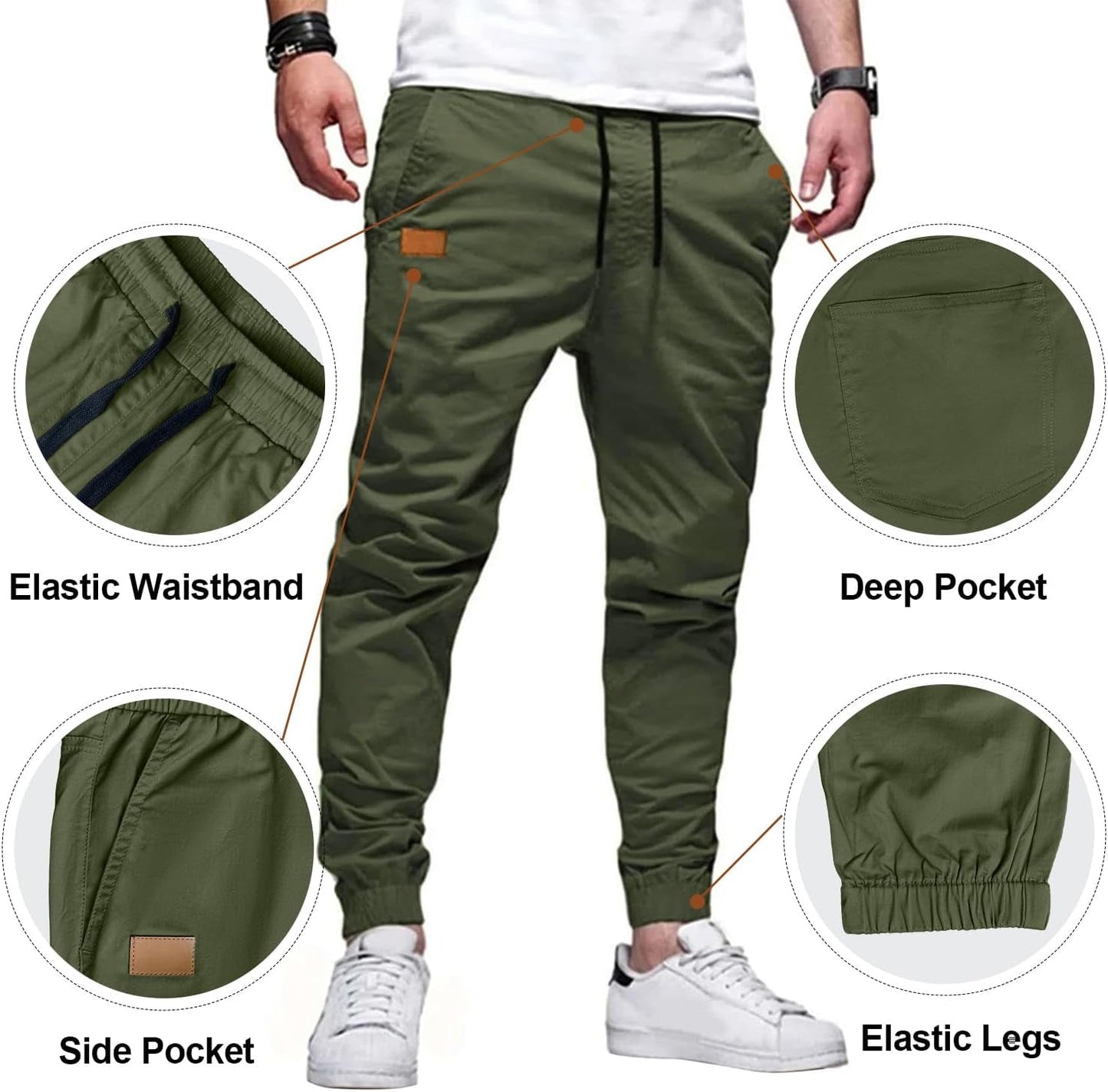 Joggers for Men Cotton Drawstring Chino Cargo Pants Hiking Outdoor Twill Track Jogger Sweatpants