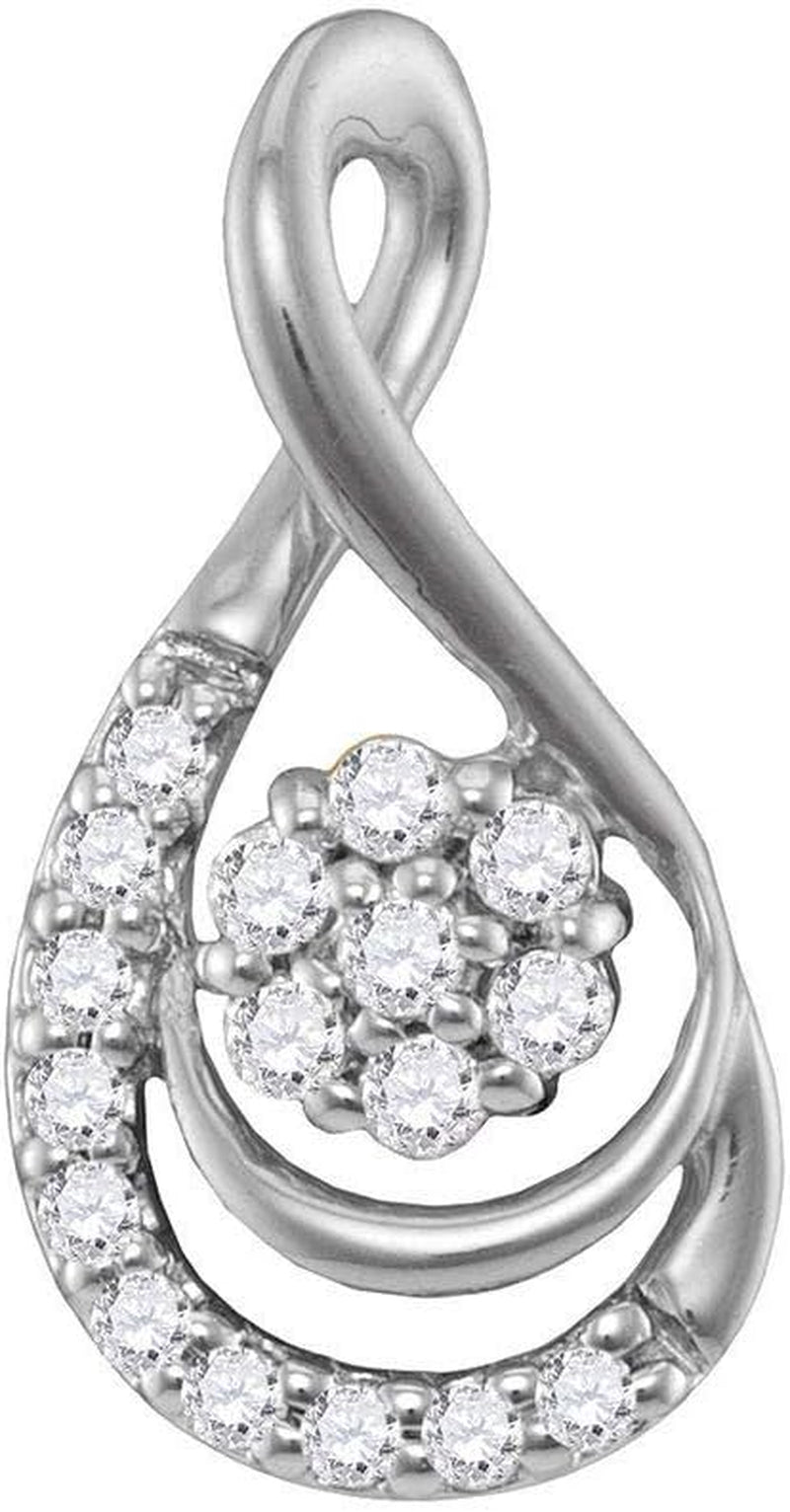 10Kt White Gold Womens round Diamond Flower Cluster Teardrop Pendant 1/10 Cttw - WORLD TIME VISITS
