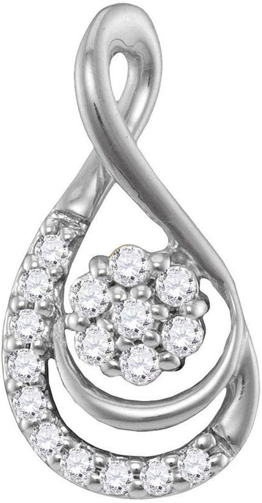 10Kt White Gold Womens round Diamond Flower Cluster Teardrop Pendant 1/10 Cttw - WORLD TIME VISITS