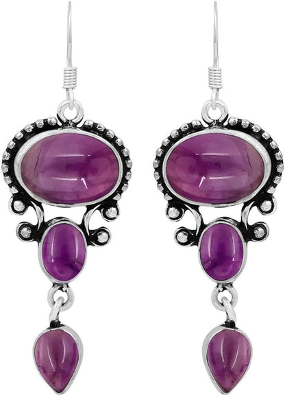 16.96Cts Natural Semi Precious Gemstones Earrings for Women, Handmade Bohemian Dangle Earrings Jewelry Women'S Day Gifts for Mom Wife