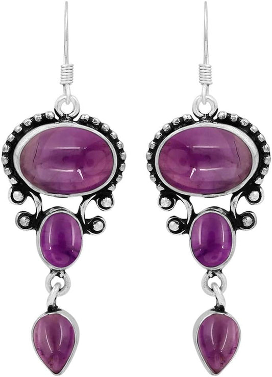 16.96Cts Natural Semi Precious Gemstones Earrings for Women, Handmade Bohemian Dangle Earrings Jewelry Women'S Day Gifts for Mom Wife