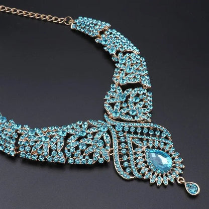 Luxury Women'S Elegant Austrian Crystal Statement Necklace Earrings Bridal Party Jewelry Set for Wedding Dress