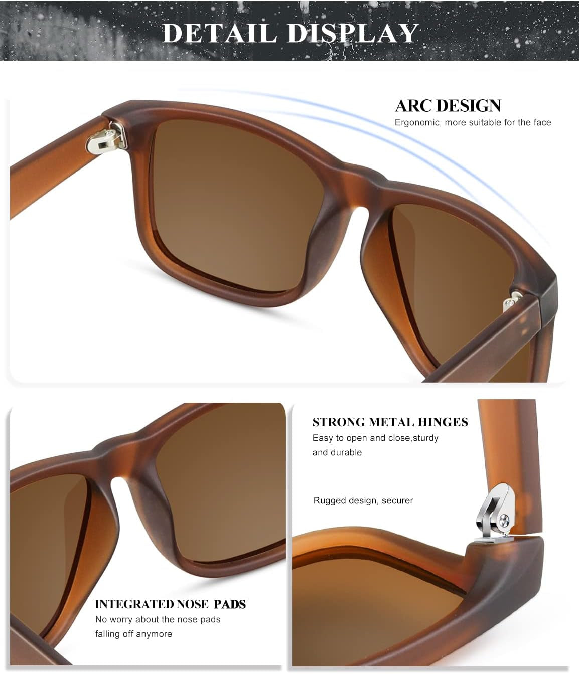 Sunglasses Men Polarized Sun Glasses for Mens Womens Classic Matte Black Frame UV Protection 3Pack