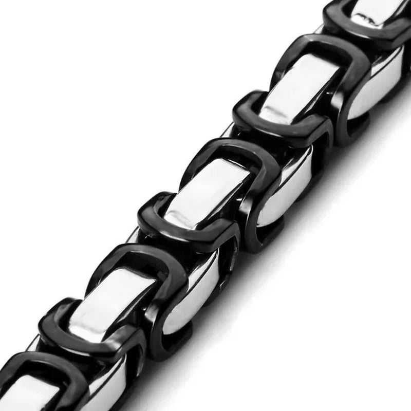 Men's Stainless Steel Necklace Bracelet Link Byzantine Chain Set Silver Tone Black