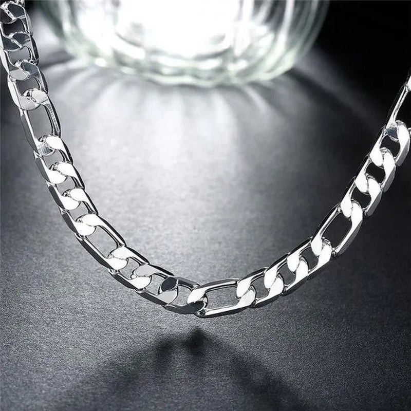 2Pcs/Set(Bracelet+Necklace) Charm Men Women Figaro Curb Link Chain Bracelet Necklace Fashion 925 Sterling Silver Exquisite Jewelry Gifts