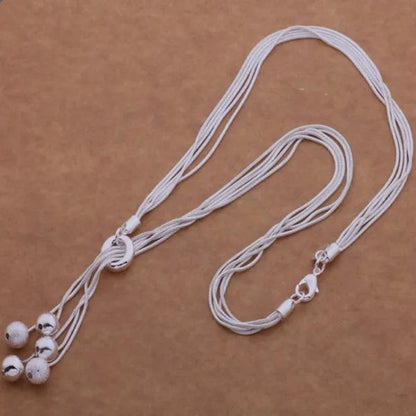 Women's Fashion 925 Sterling Silver Five-line Snake Chain Matte Smooth Bead Pendant Necklace Bracelet Earring Jewelry Set