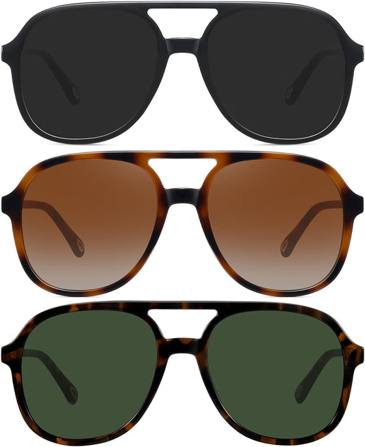 Retro Oversized Aviator Sunglasses for Women Men Trendy Square Aviators 70S Vintage Sun Glasses