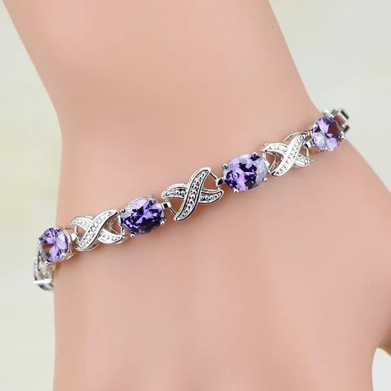 925 Sterling Silver Jewelry Blue Sapphire White Topaz Chain&Link Charm Bracelets For Women