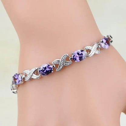 925 Sterling Silver Jewelry Blue Sapphire White Topaz Chain&Link Charm Bracelets For Women