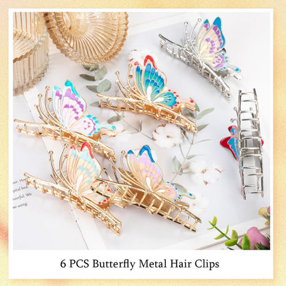 6 Pcs Metal Butterfly Hair Clips for Women & Girls - 4 Inch Large Nonslip Matte Claws with Strong Hold for Long, Thick or Thin Hair, 6 Styles