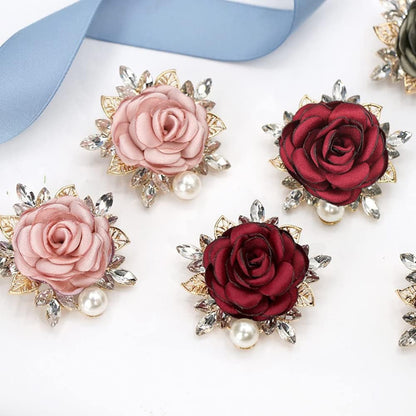 Elegant Rose Flower Brooch Pin for Women Men Wedding Party Gentleman'S Essentials Handmade Crystal Pearl Fabric Flower Lapel Pin Dress Suit Accessories Boutonniere Ideas