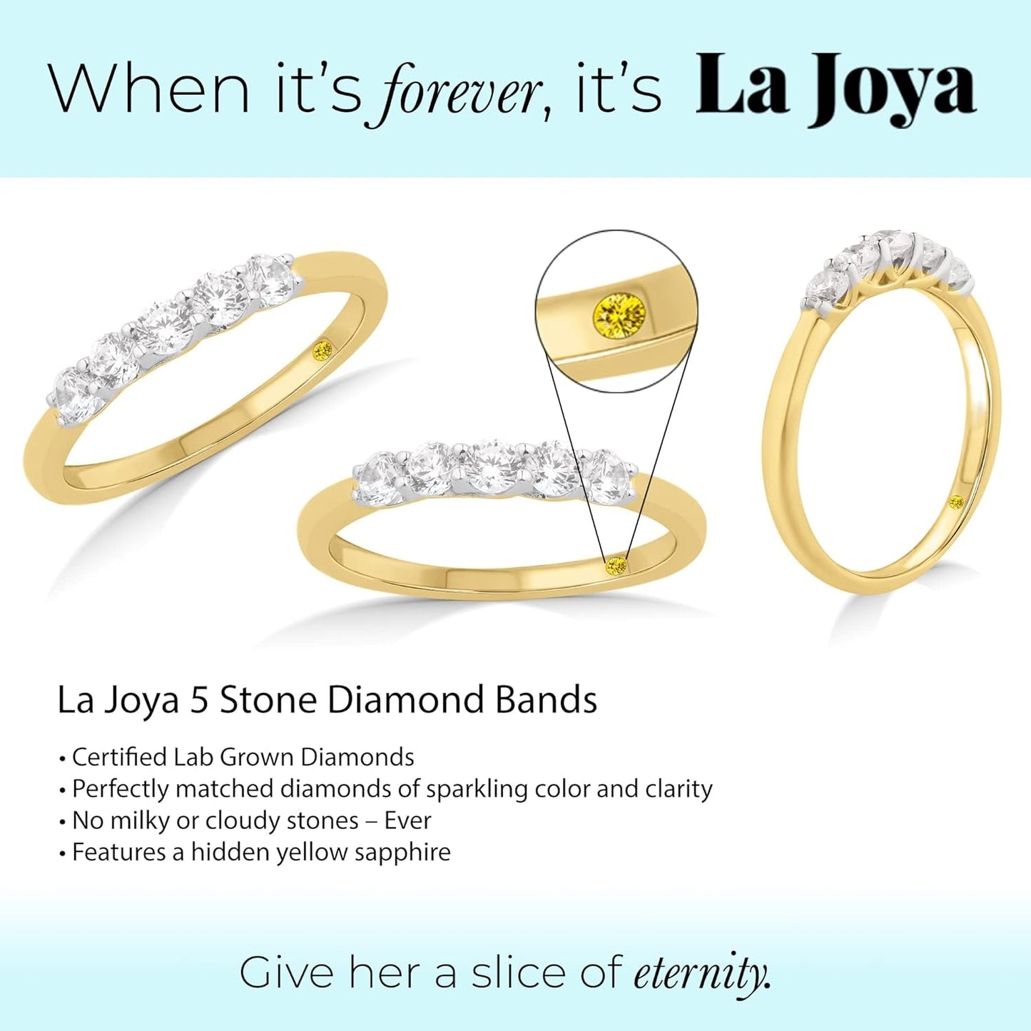 Lab Grown Five Stone Diamond Rings for Women | 10K Solid Yellow and White Gold Certified 1/4-1 CT. TW. Diamond Anniversary Bands and Diamond Wedding Rings for Women