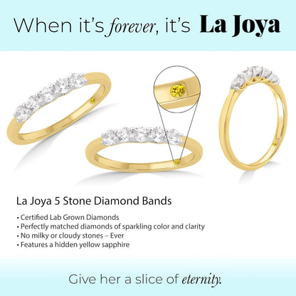Lab Grown Five Stone Diamond Rings for Women | 10K Solid Yellow and White Gold Certified 1/4-1 CT. TW. Diamond Anniversary Bands and Diamond Wedding Rings for Women