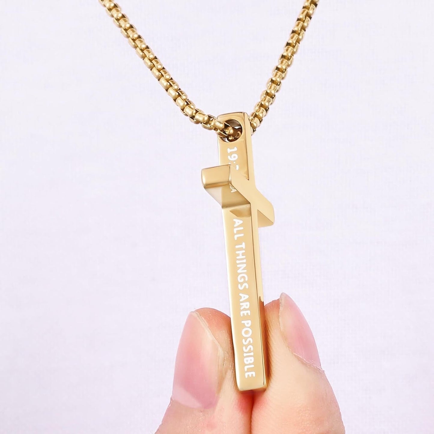 Cross Necklace for Men, Inspirational Bible Verse Cross Chain for Men, Stainless Steel Box Necklace, Religious Christian Jewelry Gift