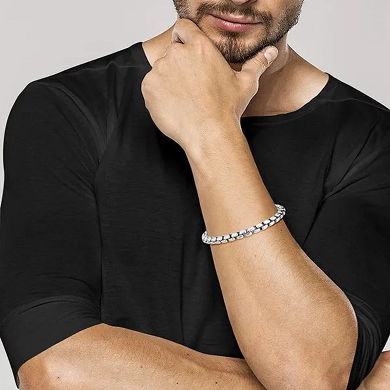 Solid 925 Sterling Silver Italian 5mm Square Rolo Link Round Box Chain Bracelet for Men Jewelry