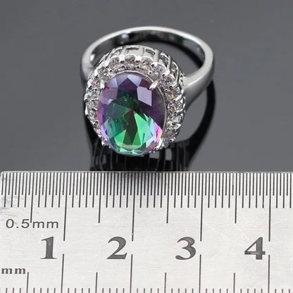 Huge round 925 Sterling Silver Jewelry Sets Multicolor Rainbow Topaz White Topaz Necklace Pendant Drop Earrings Ring for Women Free Gift Box