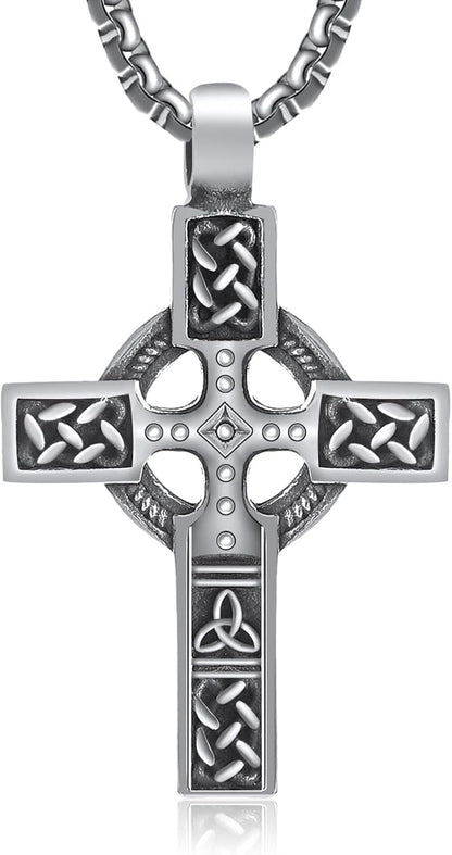 316L Stainless Steel Necklace Jesus Crucifix Cross Necklace for Men Celtic Orthodox Cross Necklace Virgin Mary Pendant Necklace Viking Rune Chain Necklace Religious Christian Jewelry Gifts for Men - WORLD TIME VISITS