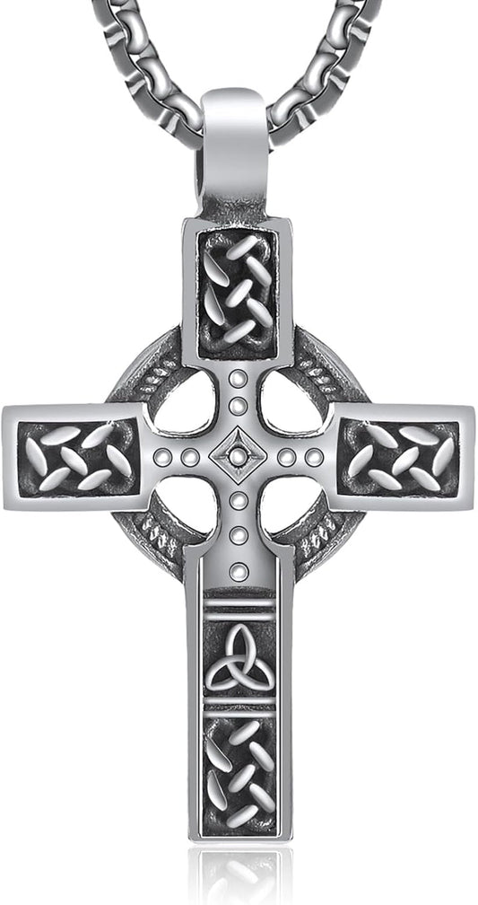 316L Stainless Steel Necklace Jesus Crucifix Cross Necklace for Men Celtic Orthodox Cross Necklace Virgin Mary Pendant Necklace Viking Rune Chain Necklace Religious Christian Jewelry Gifts for Men - WORLD TIME VISITS
