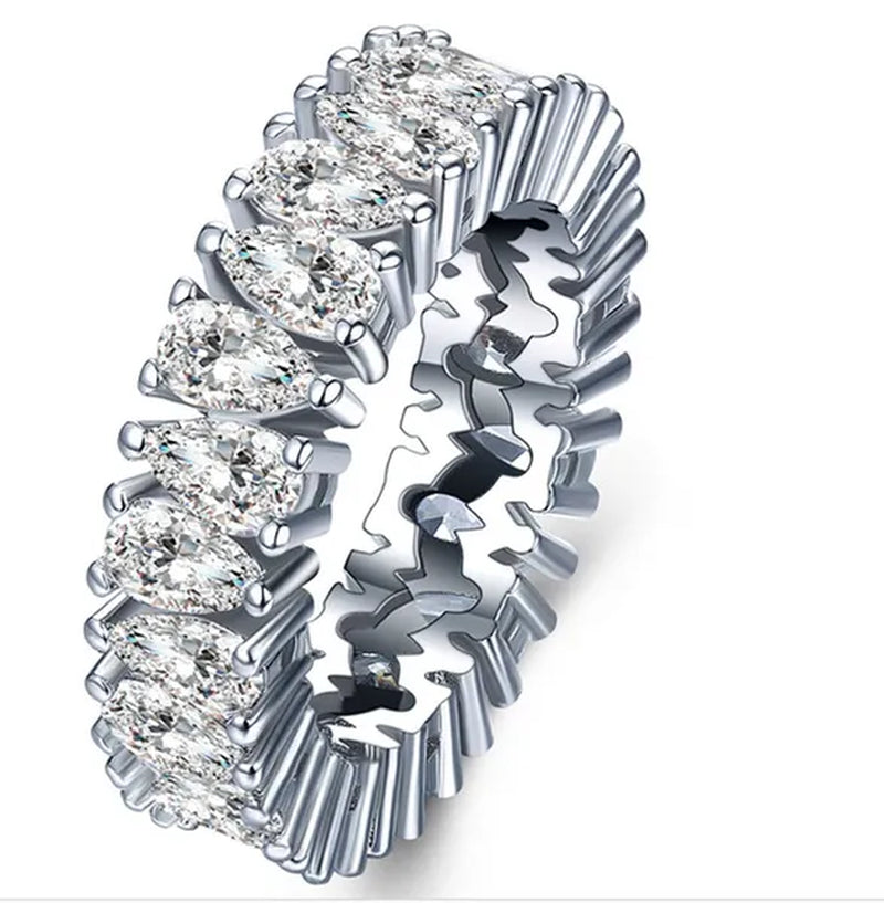 Luxurious  Silver Natural Gemstones White Sapphire Wedding Birthstone Bride Flower Engagement Ellipse Drop Ring Jewelry Size 6 7 8 9 10 - WORLD TIME VISITS