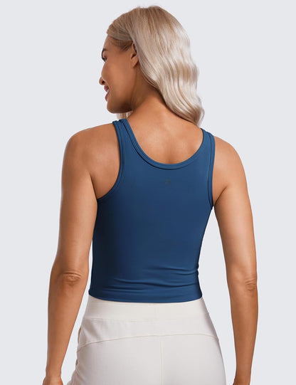 Womens Butterluxe Double Lined Workout Tank Tops Scoop Neck Racerback Cropped Casual Sleeveless Shirt - WORLD TIME VISITS