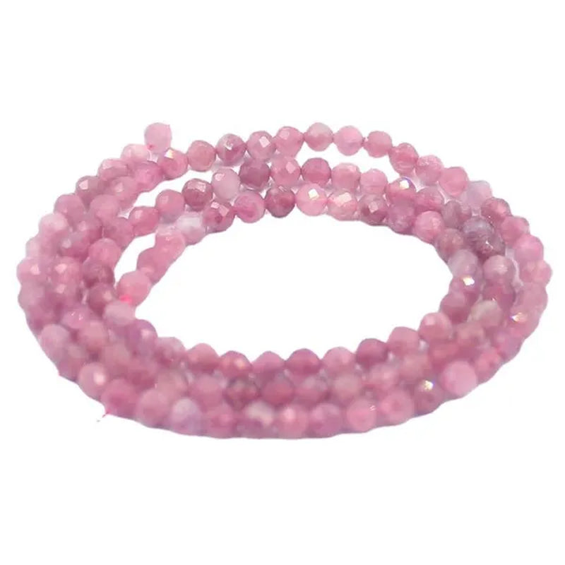 3mm Faceted Natural Round Pink Tourmaline Natural Gemstone Jewelry DIY Bail Spacer  Beads Strand 15"