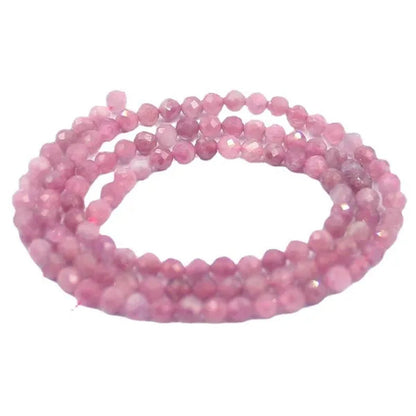 3mm Faceted Natural Round Pink Tourmaline Natural Gemstone Jewelry DIY Bail Spacer  Beads Strand 15"