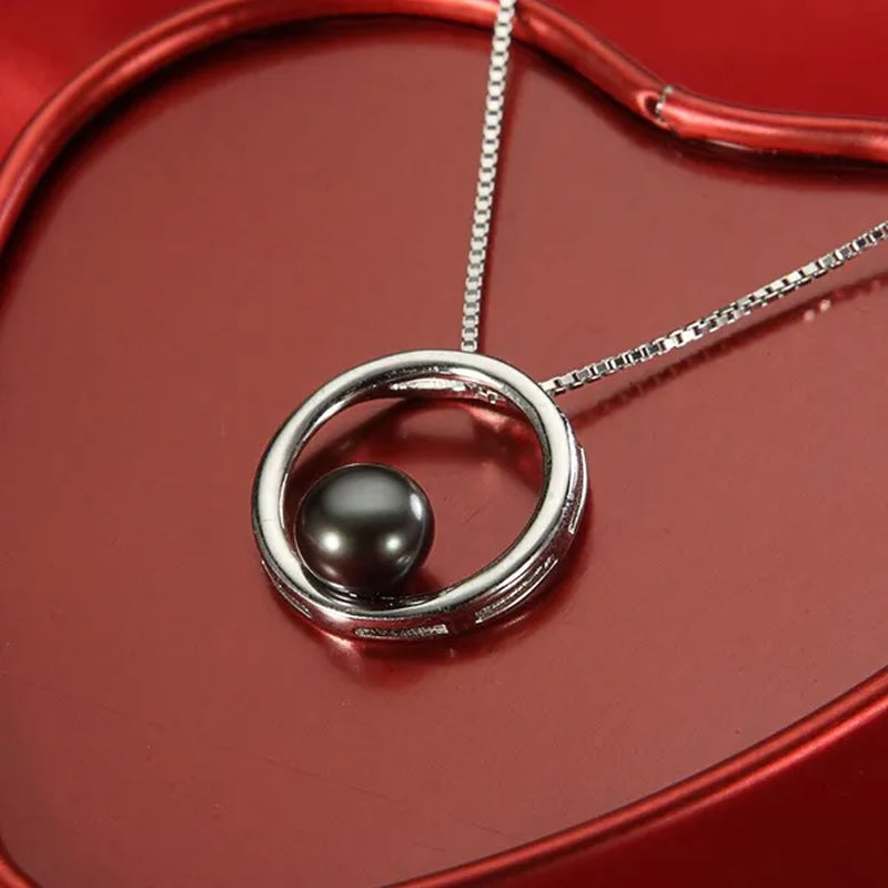 Fashion 925 Sterling Silver 7-8mm Black Freshwater Cultured Pearl Pendant Necklace for Women Gifts