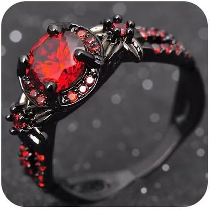 Duan Finger Rings White Fire Opal CZ Fashion round Red Ruby Ring Women'S 10KT Black Gold Filled Wedding Jewelry Size 6-10 - WORLD TIME VISITS