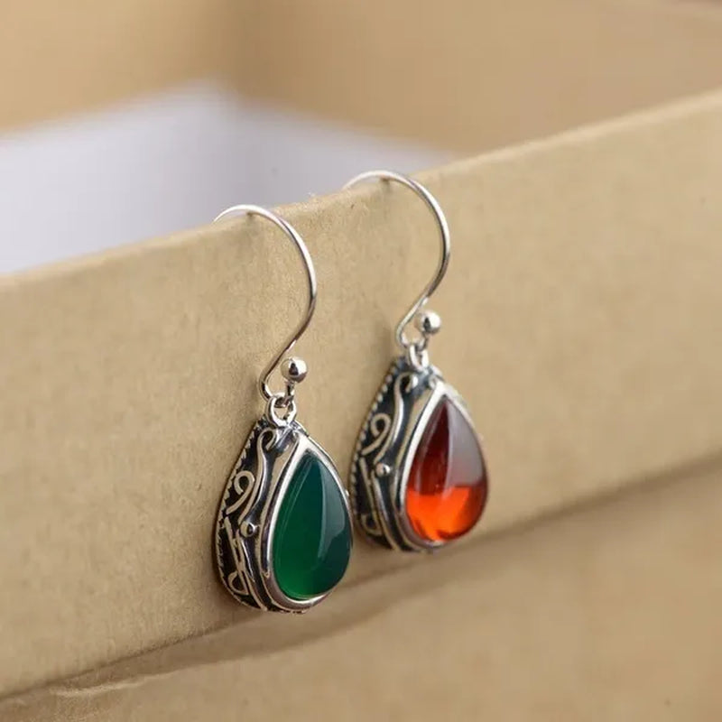 Fashion 925 Sterling Silver Earrings Emerald Ruby Gemstone Crystal Heart Hook Earrings Drop Dangle Earrings for Women Jewelry