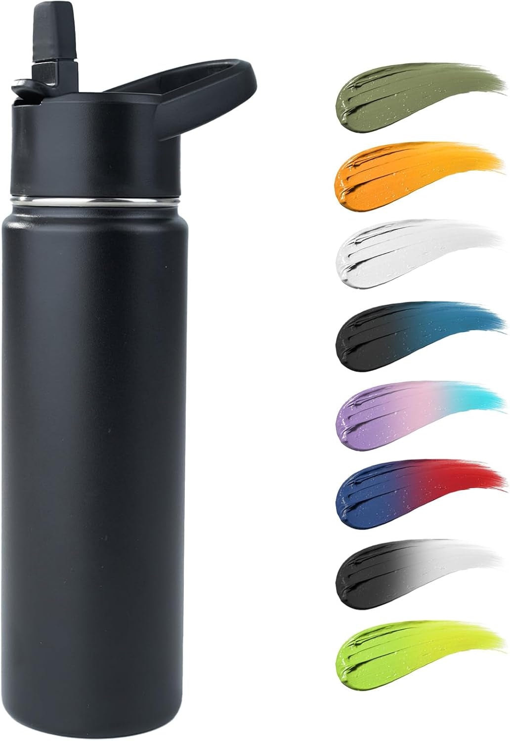 Stainless Steel Water Bottle with Straw & Wide Mouth Lid, Wide Rotating Handle, 24Oz Double Wall Vacuum Insulated Water Bottle Leak Proof, BPA Free, Keep Cold and Hot, 24Oz, Black - WORLD TIME VISITS