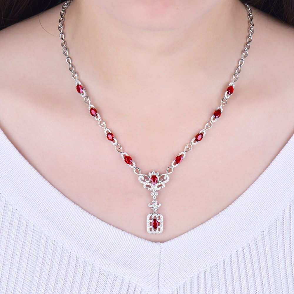 14K/18K Rose White Gold Red Ruby Diamonds Necklace Pendants Engagement Wedding for Women