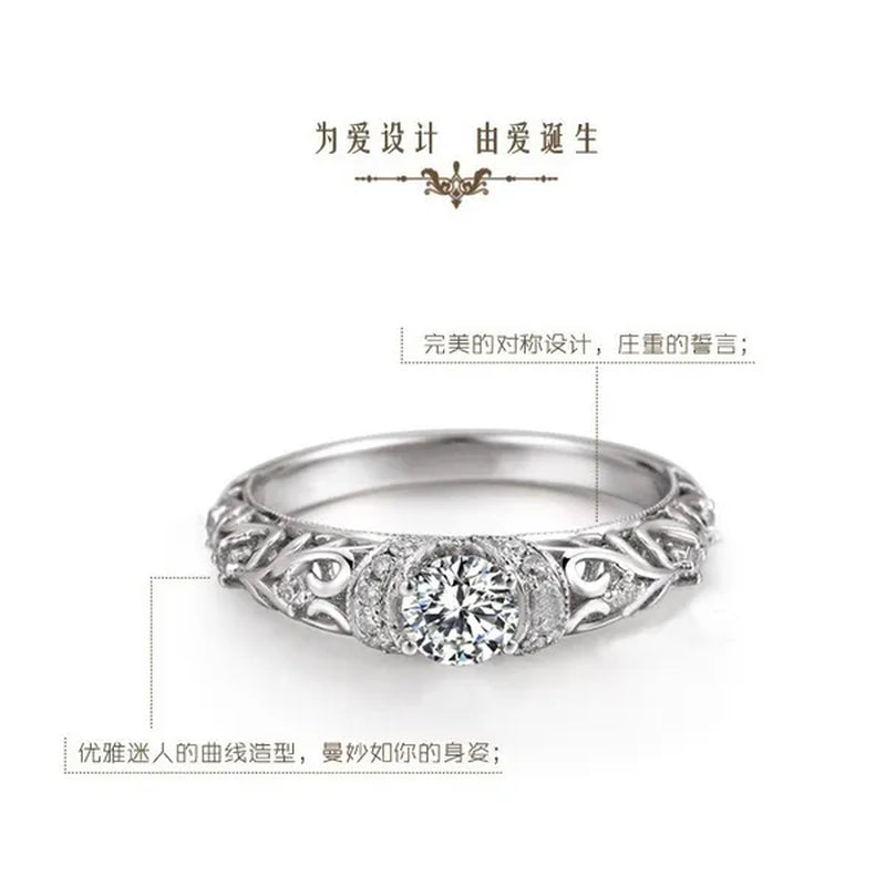 925 Sterling Silver Classical Baroque Pattern Carved White Sapphire Bride Wedding Engagement Ring Jewelry Size 4 5 6 7 8 9 10 11 12