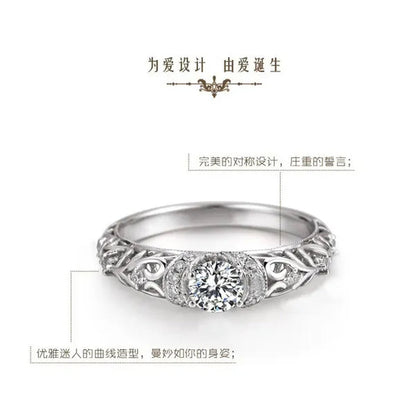 925 Sterling Silver Classical Baroque Pattern Carved White Sapphire Bride Wedding Engagement Ring Jewelry Size 4 5 6 7 8 9 10 11 12