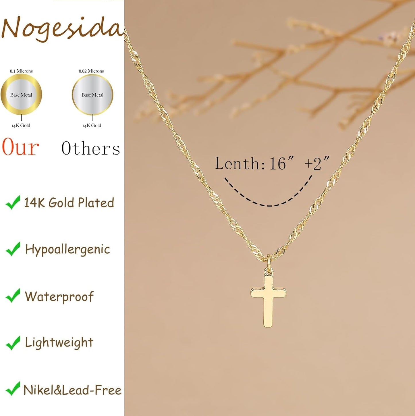Cross Necklace for Women Trendy - Dainty 14K Gold Plated Minimalist Cross Necklace Simple Small Cross Pendant Necklaces Easter Christian Religious Faith Jewelry Christmas Gifts